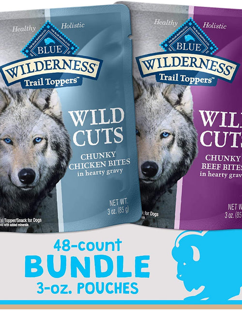 Load image into Gallery viewer, Wilderness Trail Toppers Wild Cuts High Protein, Natural Wet Dog Food, Chicken and Beef Bites, 3-Oz Pouch, (48 Count- 24 of Each Flavor)
