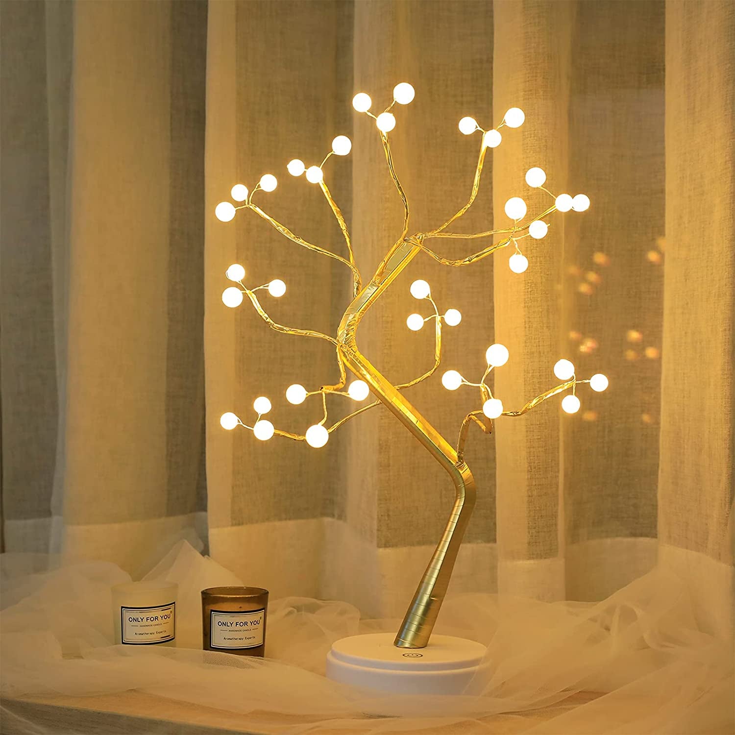 Sparkly Tree Lamp Table Top ,Fairy Lights Spirit Tree,Bonsai Tree Light, LED Tree Lamp,Twinkling Tree -Batteries/Usb Operated Fairy Light Tree Decoration for Room,Wedding,Bedroom,Gifts (36 LED Pearl)