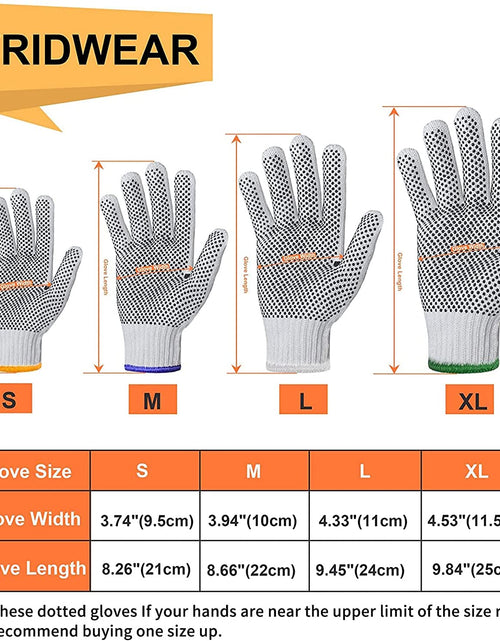 Load image into Gallery viewer, Cotton Polyester String Knit Shell Safety Protection Work Gloves for Painter Mechanic Industrial Warehouse Gardening Construction Men &amp; Women 12 Pairs, with One Side Dots, L Size
