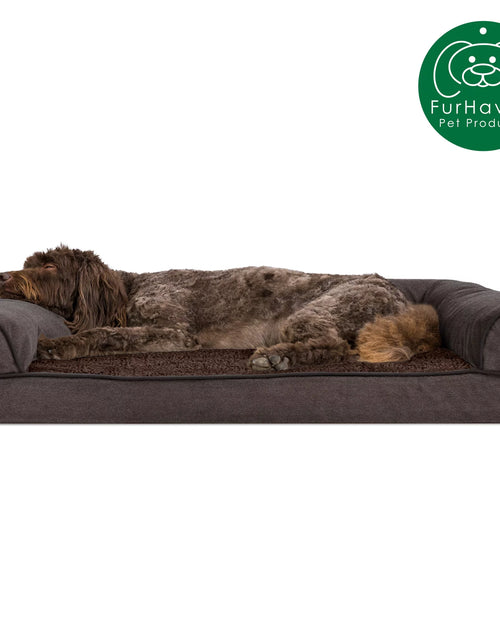 Load image into Gallery viewer, Pet Products Faux Fleece &amp; Chenille Memory Top Sofa Pet Bed for Dogs &amp; Cats - Coffee, Large
