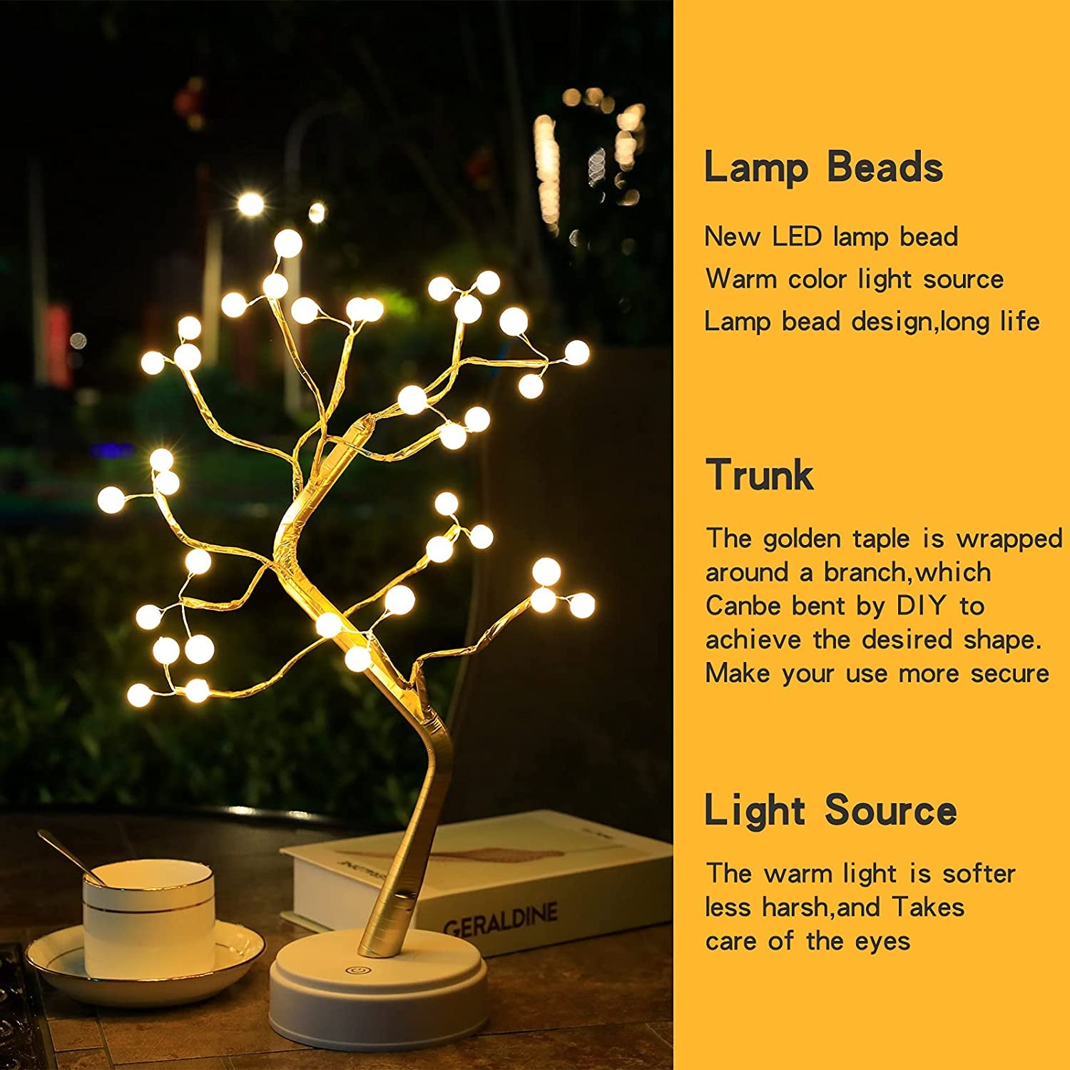 Sparkly Tree Lamp Table Top ,Fairy Lights Spirit Tree,Bonsai Tree Light, LED Tree Lamp,Twinkling Tree -Batteries/Usb Operated Fairy Light Tree Decoration for Room,Wedding,Bedroom,Gifts (36 LED Pearl)