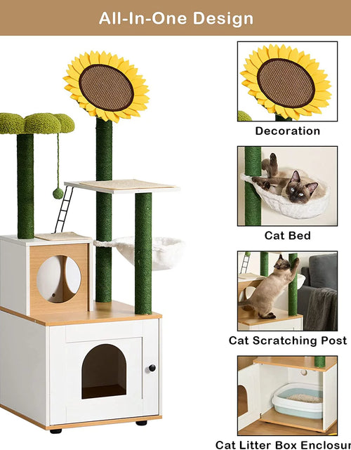 Load image into Gallery viewer, Multi-Functional Cat Cabinet with 4 Platforms, Reinforced Base, Heavy-Duty Sisal Scratching Posts, Detachable Carpet, and Interactive Ball - Cat Cabinet
