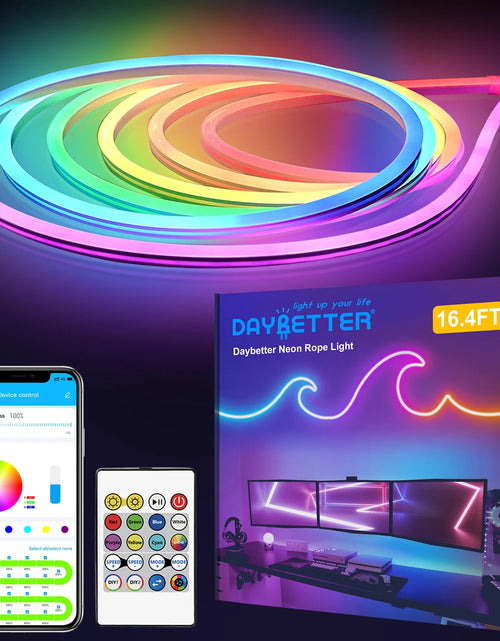 Load image into Gallery viewer, 16.4Ft LED Neon Rope Lights Music Sync,20Key Remote/App Control,Diy Design,Ip67 Waterproof LED Strip Lights for Bedroom Living Gaming Room Outdoor Decor
