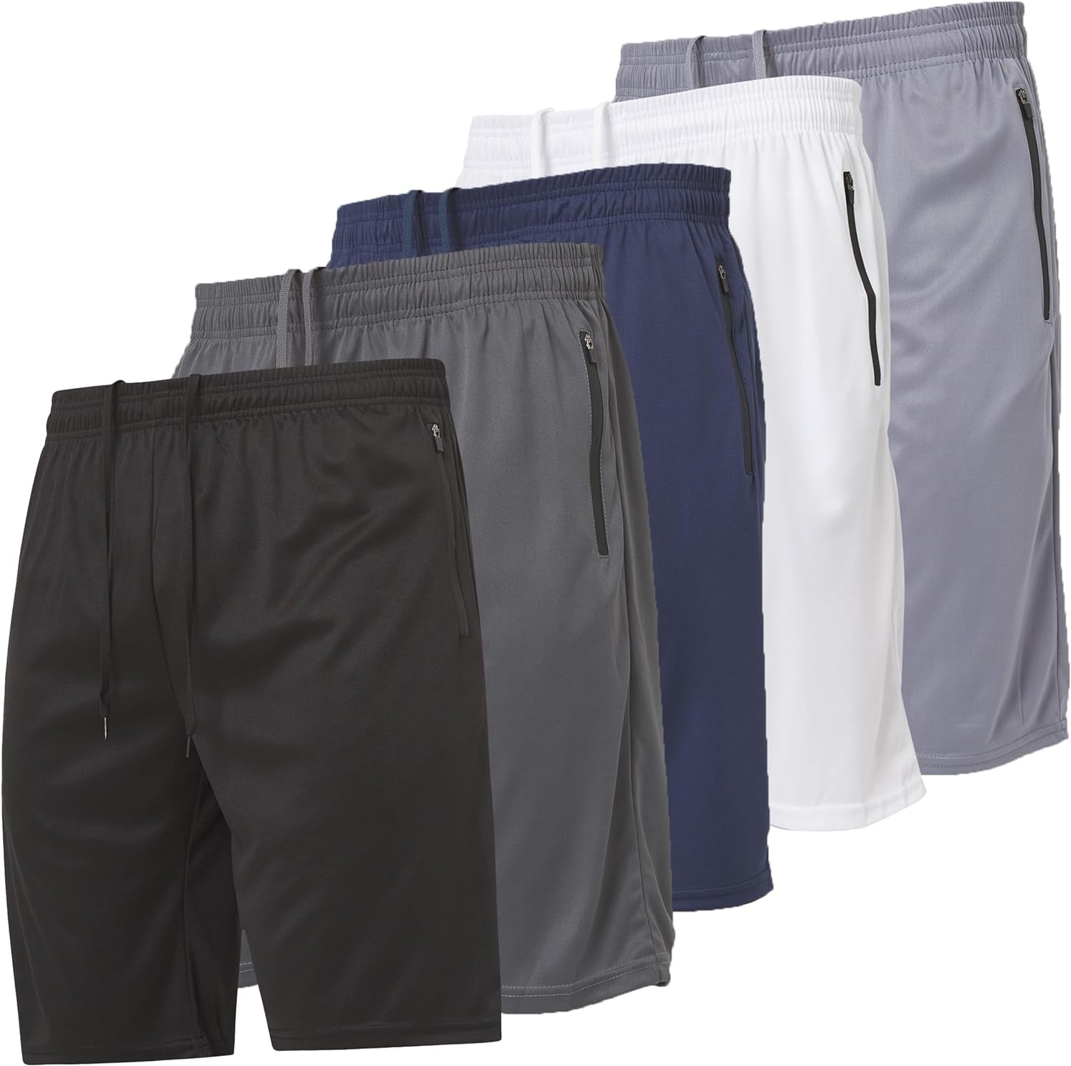 Mens Athletic Running Shorts Dry Fit Active Shorts with Zippered Pockets 5 Pack