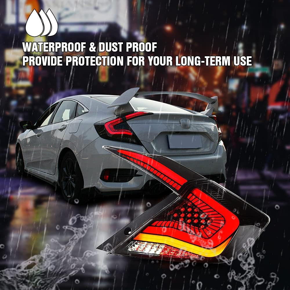 New Taillights for Honda Civic Sedan Tail Light 2016-2021 LX Touring EX EX-L Sport 10Th Gen Accessories Smoke Led Sequential Turn Signal Animation Rear Lights DRL Custom FC1 Back Lamp Replacement (S4)