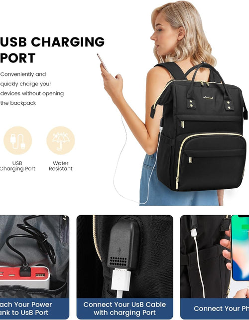 Load image into Gallery viewer, Laptop Backpack Women Teacher Backpack Nurse Bags, 17 Inch Womens Work Backpack Purse Waterproof Anti-Theft Travel Back Pack with USB Charging Port (Black)
