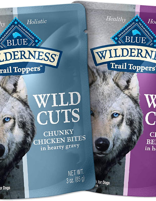 Load image into Gallery viewer, Wilderness Trail Toppers Wild Cuts High Protein, Natural Wet Dog Food, Chicken and Beef Bites, 3-Oz Pouch, (48 Count- 24 of Each Flavor)
