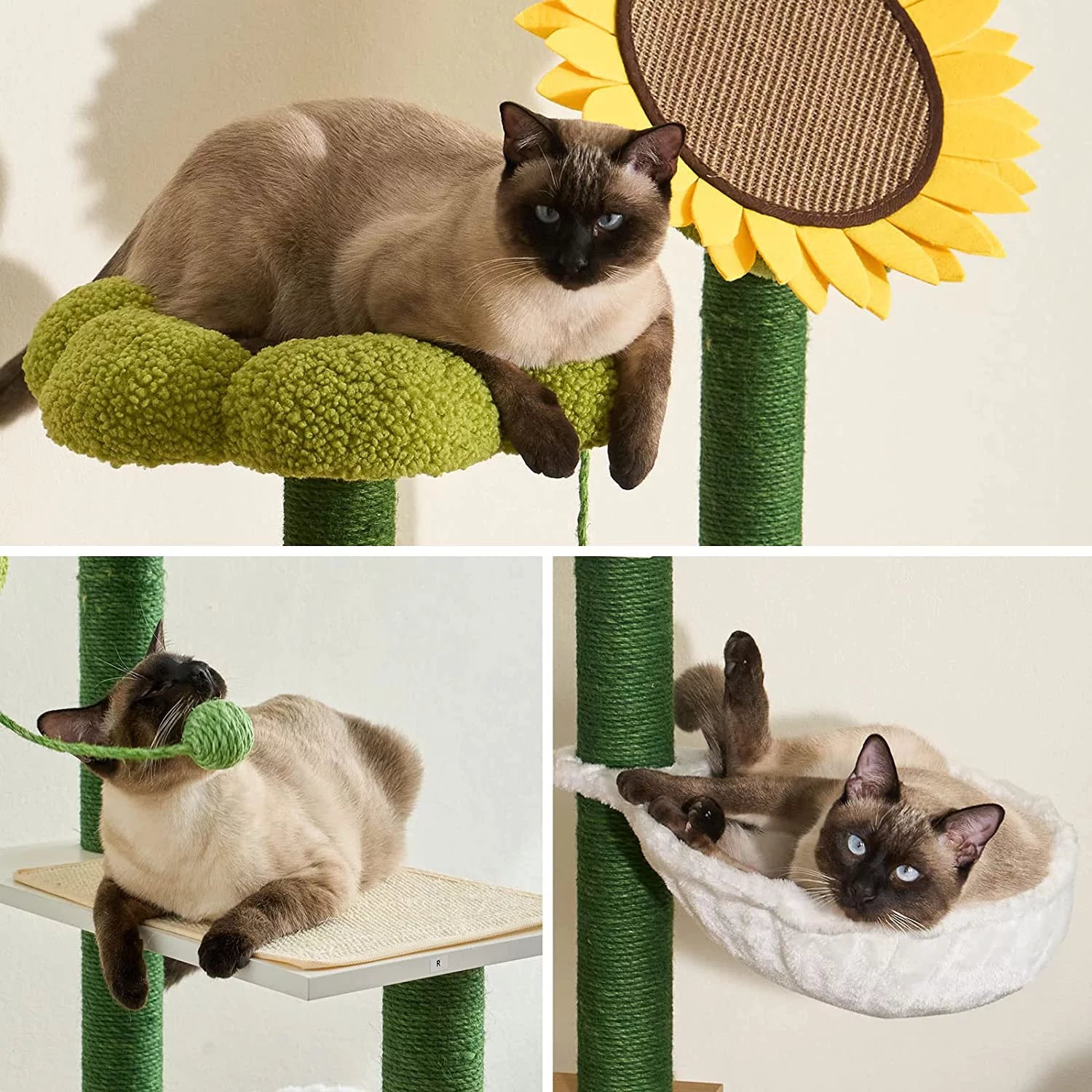 Multi-Functional Cat Cabinet with 4 Platforms, Reinforced Base, Heavy-Duty Sisal Scratching Posts, Detachable Carpet, and Interactive Ball - Cat Cabinet