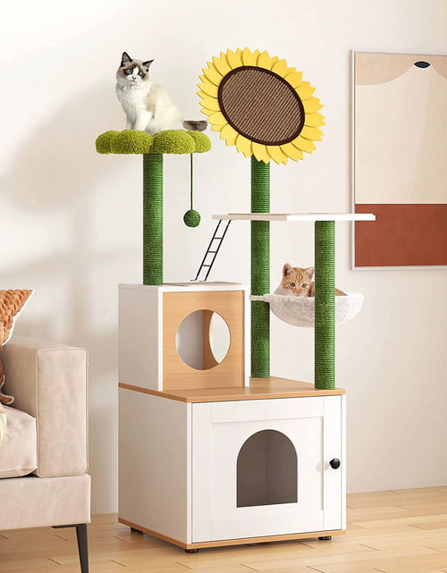 Load image into Gallery viewer, Multi-Functional Cat Cabinet with 4 Platforms, Reinforced Base, Heavy-Duty Sisal Scratching Posts, Detachable Carpet, and Interactive Ball - Cat Cabinet
