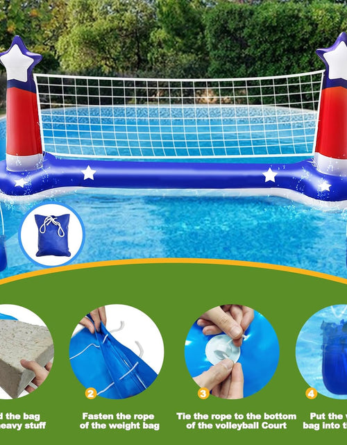 Load image into Gallery viewer, Large Inflatable Pool Games Volleyball Net &amp; Basketball Hoop with 2 Beach Balls American Flag Swimming Pool Water Toys for Adult Kids Pool Floating Patriotic Party Supplies(116”X46”X30”) Hoop(31”X24”)
