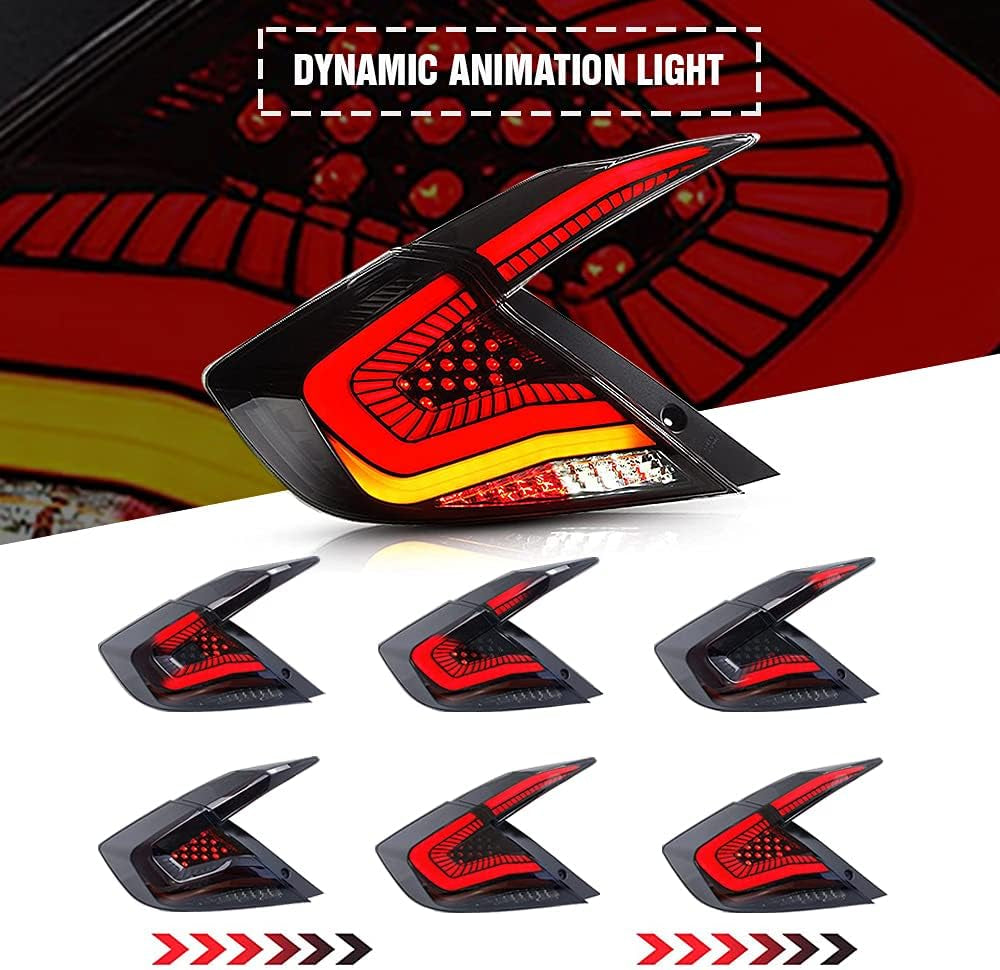 New Taillights for Honda Civic Sedan Tail Light 2016-2021 LX Touring EX EX-L Sport 10Th Gen Accessories Smoke Led Sequential Turn Signal Animation Rear Lights DRL Custom FC1 Back Lamp Replacement (S4)