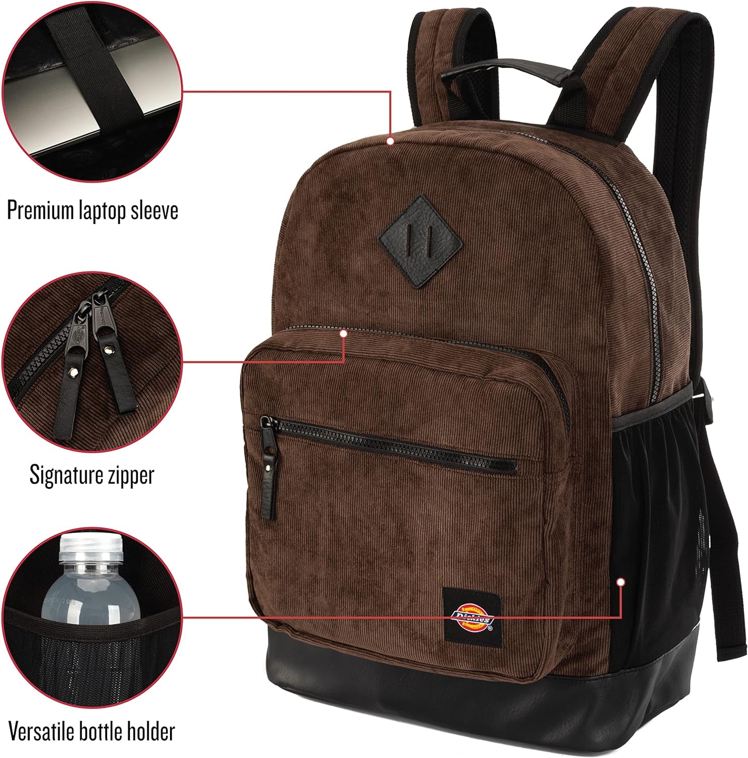 Signature Backpack for School Classic Logo Water Resistant Casual Daypack for Travel Fits 15.6 Inch Notebook (Brown Duck Corduroy)