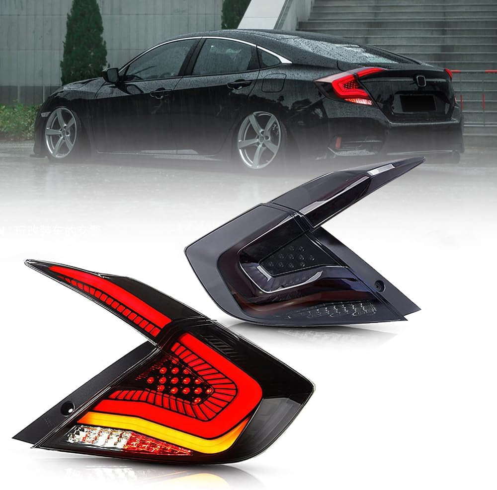 New Taillights for Honda Civic Sedan Tail Light 2016-2021 LX Touring EX EX-L Sport 10Th Gen Accessories Smoke Led Sequential Turn Signal Animation Rear Lights DRL Custom FC1 Back Lamp Replacement (S4)